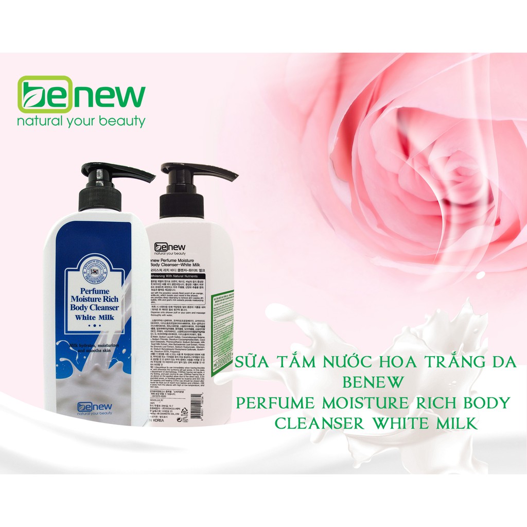 SỮA TẮM NƯỚC HOA TRẮNG DA BENEW PERFUME MOISTURE RICH BODY CLEANSER WHITE MILK 500ML - HÀN QUỐC CHÍNH HÃNG