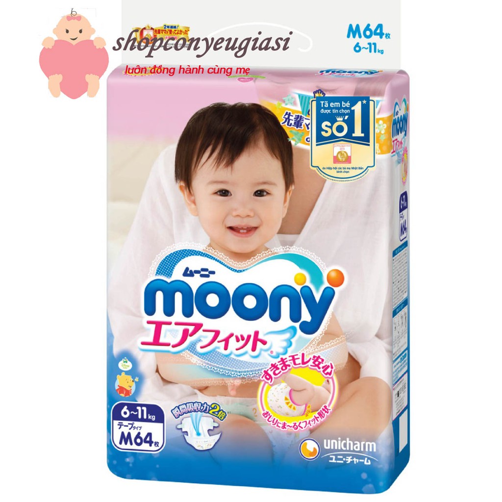 Tã Dán/Quần Moony NB90/S84/M64/L54/M58/L44/XL38/XXL26 + TẶNG BỘ CHÉN ĂN DẶM SỢI TRE