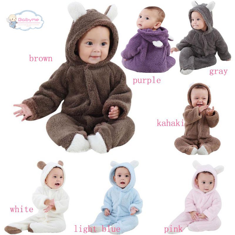 Bộ Áo Liền Quần Bằng Cotton Lông Cừu San Hô Có Nón Cho Bé Sơ Sinh