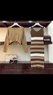 Set len váy kẻ QC