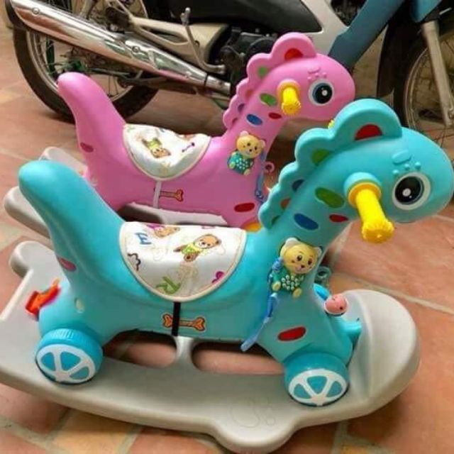 Xe ngựa bập bênh kèm chòi chân 2in1 cho bé có nhạc