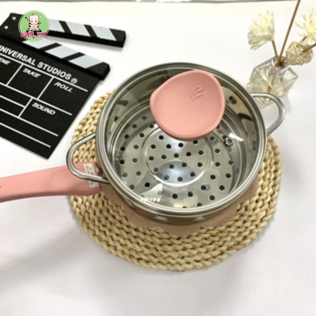 Bộ nồi chảo cho bé ăn dặm hình cánh hoa, Bộ nồi chảo chiên, hấp, xào, rán... cho bé