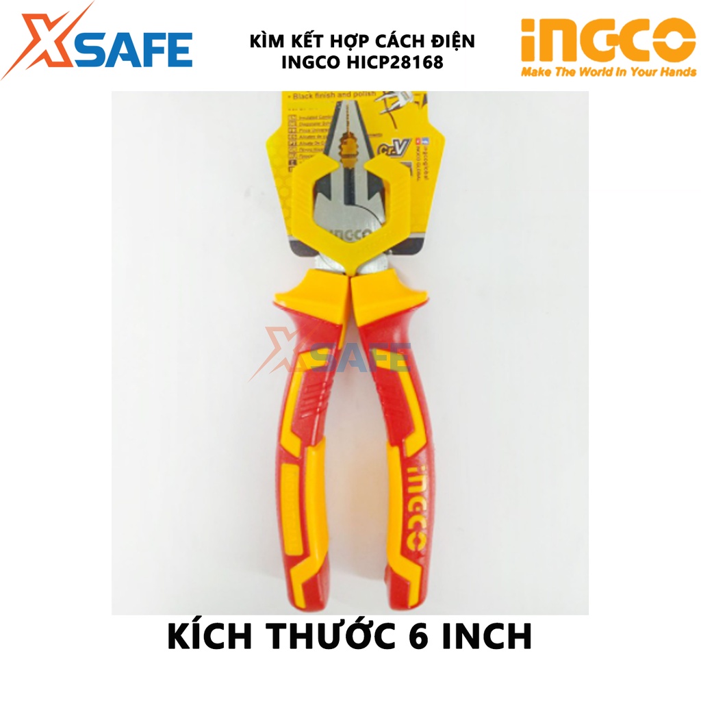 Kìm răng cách điện INGCO HICP28168 kích thước 6inch/160mm, tay cầm cách điện 1000V, đầu kềm đánh bóng - chính hãng