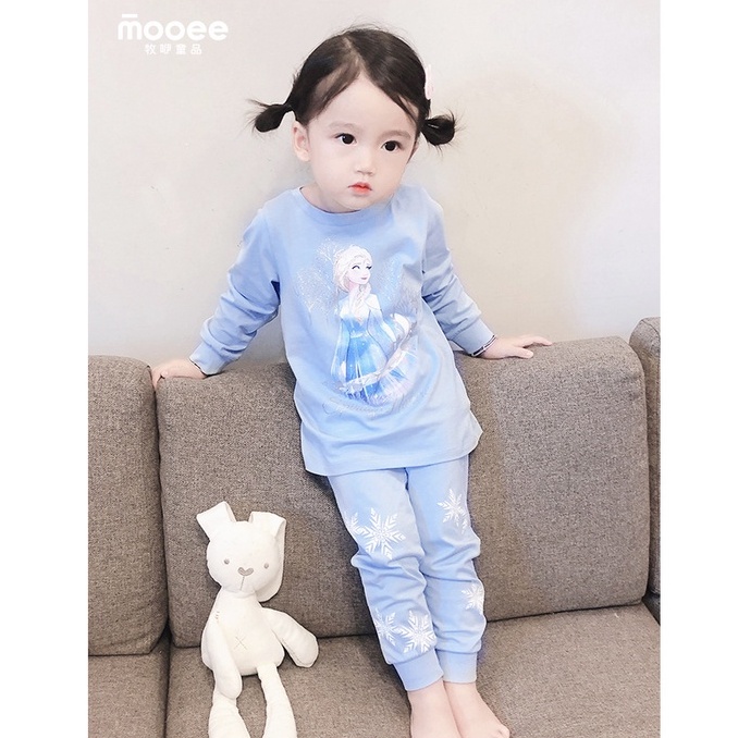 Bộ quần áo dài tay ELSA cho bé gái - Màu Xanh chất cotton