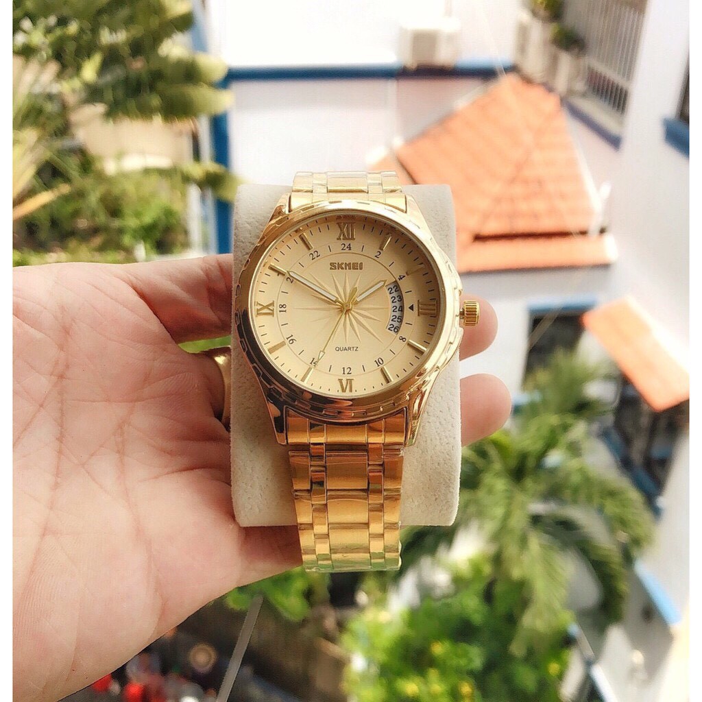 [MẪU MỚI] Đồng hồ nam Skmei 9069 dây thép không gỉ lịch ngày tự động - màu mới vàng kim | BigBuy360 - bigbuy360.vn