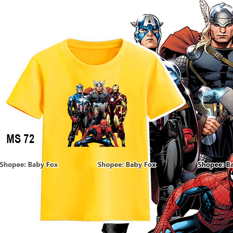 Áo thun bé trai size nhí, trung, đại 100% cotton, thương hiệu BABY FOX, hình siêu anh hùng, người sắt  h