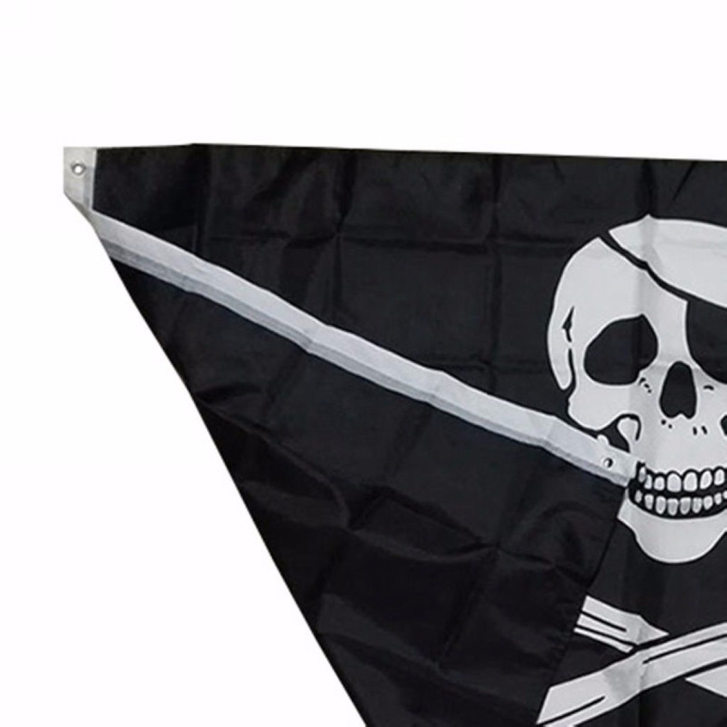 Bộ 3 lá cờ cướp biển in họa tiết đầu lâu màu đen kích thước 5FT trang trí Halloween