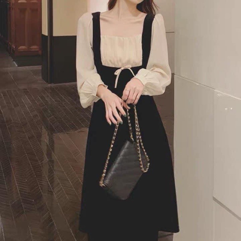 Váy nhung phối nơ tiểu thư phong cách Hàn Quốc nữ tính loại 1 | BigBuy360 - bigbuy360.vn