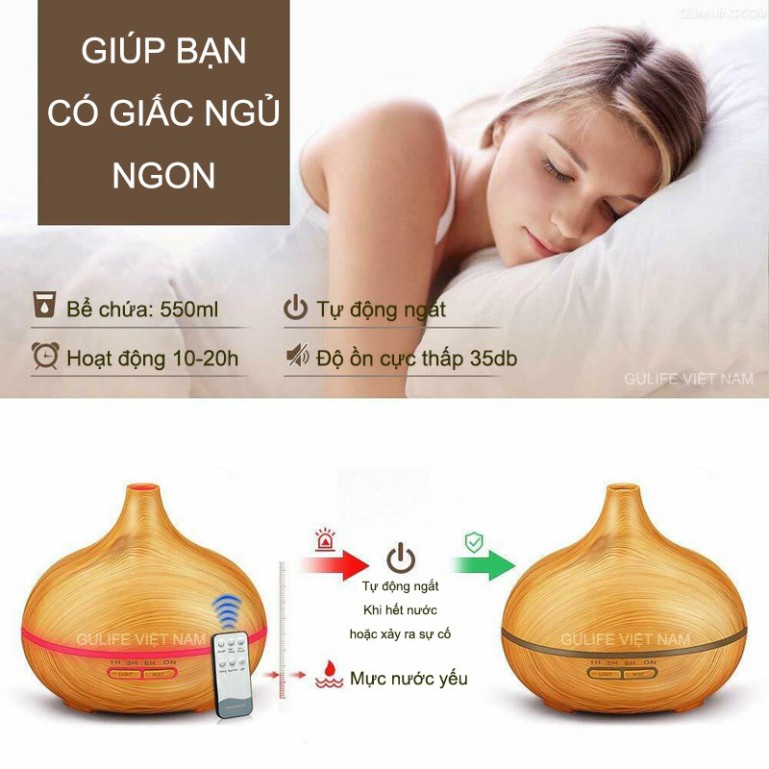 ✅ Máy Xông Tinh Dầu Phun Sương Tạo Độ Ẩm Cổ Cao GULIFE Có Remote Dung Tích 500ml - Tặng Tinh Dầu 10ml - MKT38