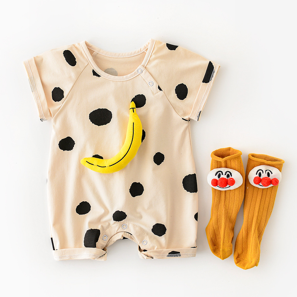 Bộ Áo Liền Quần Tay Ngắn In Hình Trái Chuối Dễ Thương Thời Trang Cho Bé