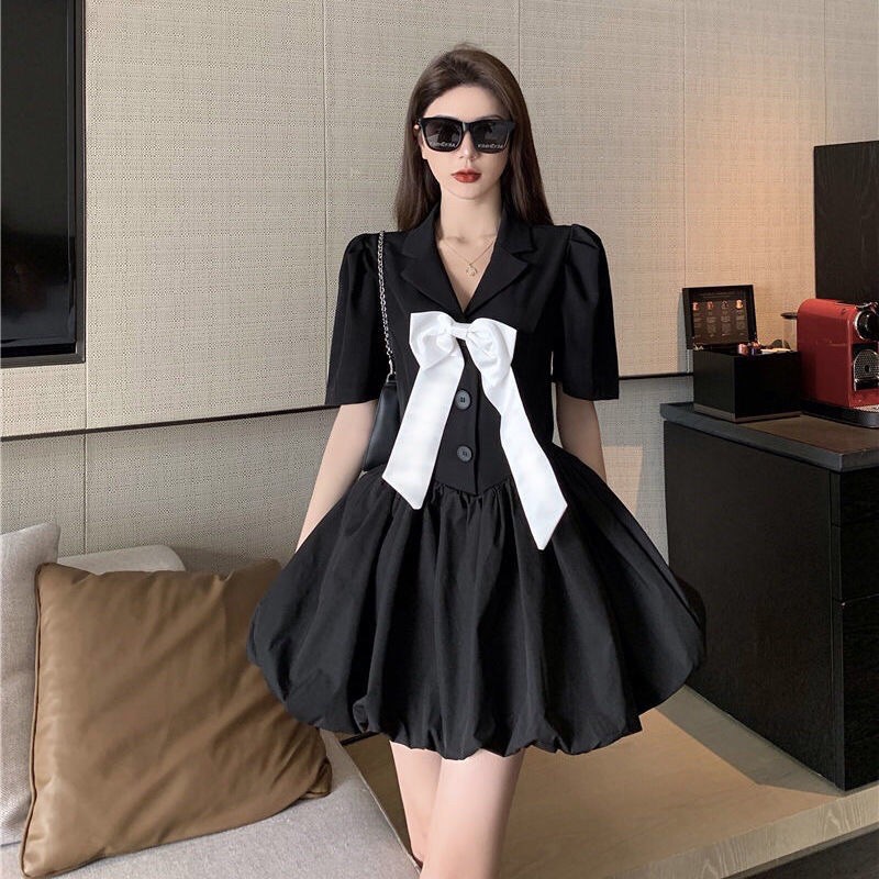 [SALE HÀNG SẴN] Đầm Bí Ngô Thắt Nơ Giả Vest Ulzzang