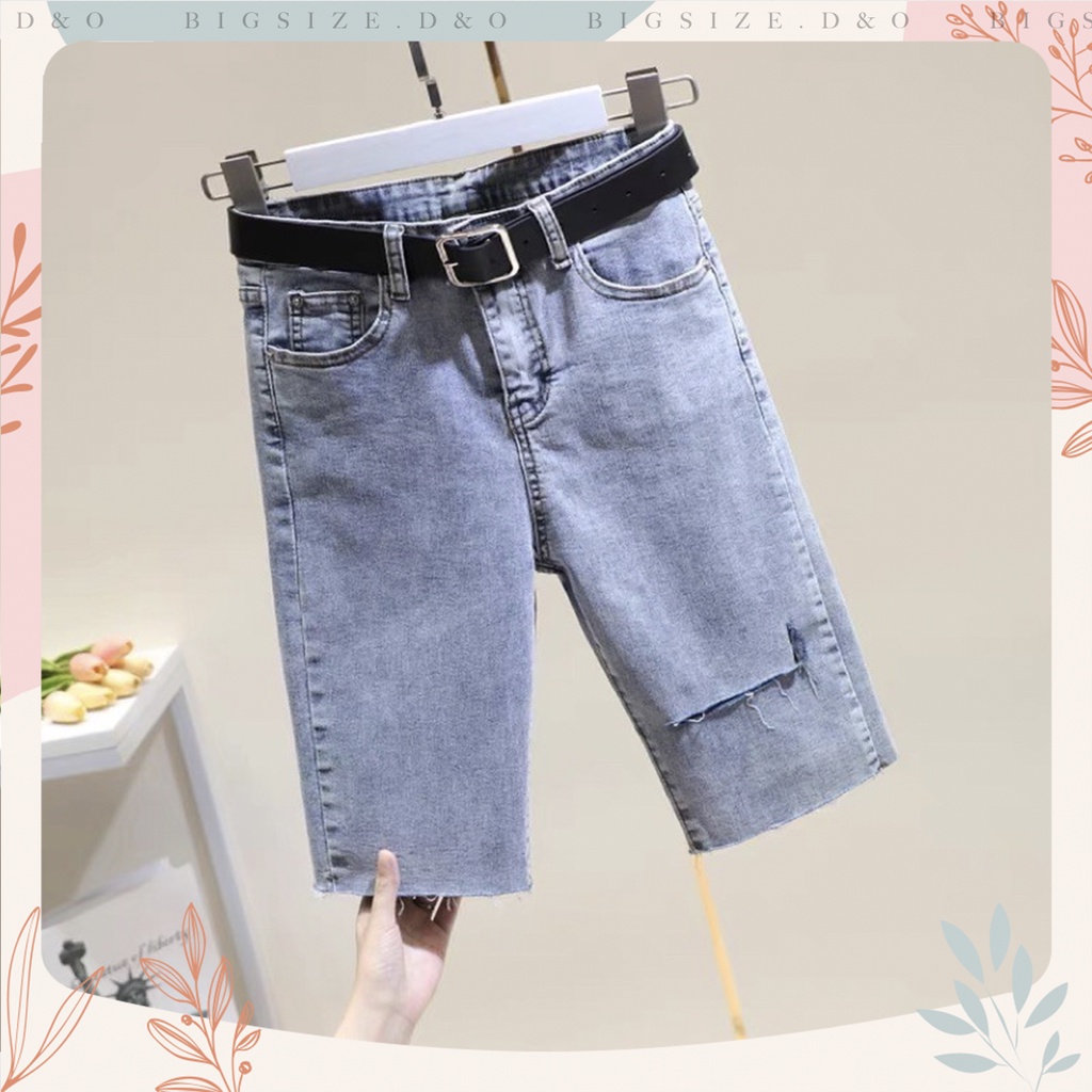 [Bigsize 58-90kg] Quần Lửng Jeans Tua Lai, Trơn/ Rách Đùi L Ngược, Lưng Cao, Co Giãn Mạnh