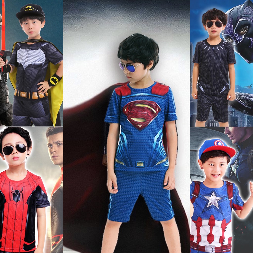 Bộ quần áo trẻ em hoá trang hè cho bé Siêu Nhân, Người Nhện, Đội Trưởng mỹ, Người Dơi, Người Sắt