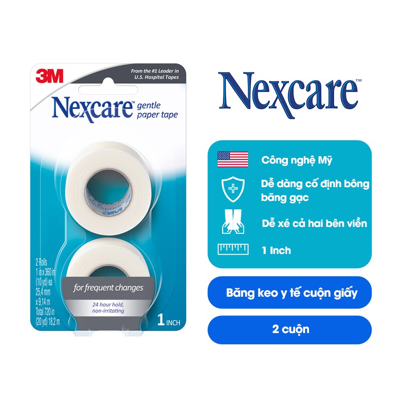 Băng cuộn y tế Nexcare 3M 25.4x9.14mm - Vỉ 2 cuộn trong suốt, xé dễ dàng, keo y tế siêu dính, thoáng khí 771-2PK