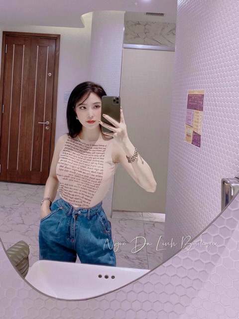 Áo ba lỗ thun nude in chữ tatoo xuyên thấu cá tính siêu hot