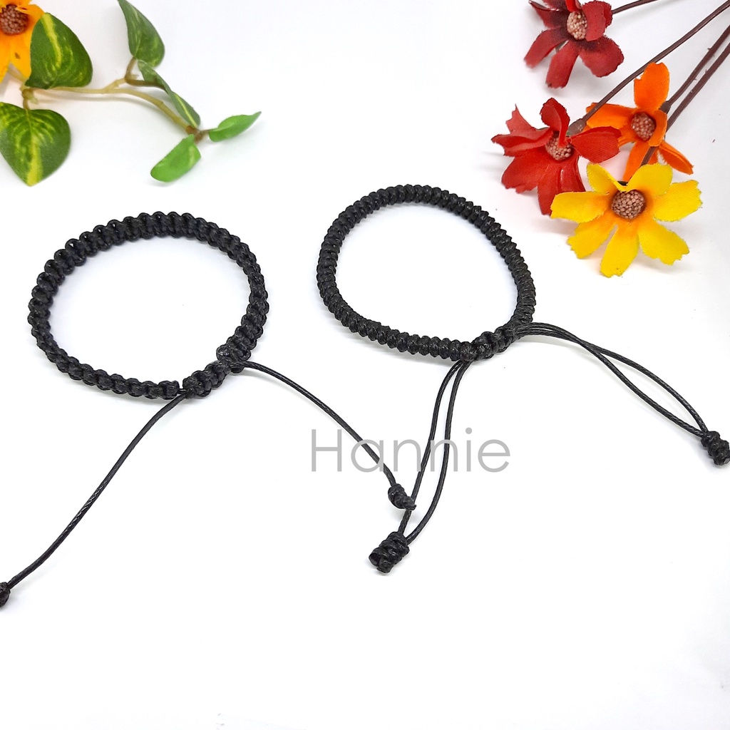 Vòng tay dây sáp màu đen dây rút đeo tay nam nữ handmade đơn giản