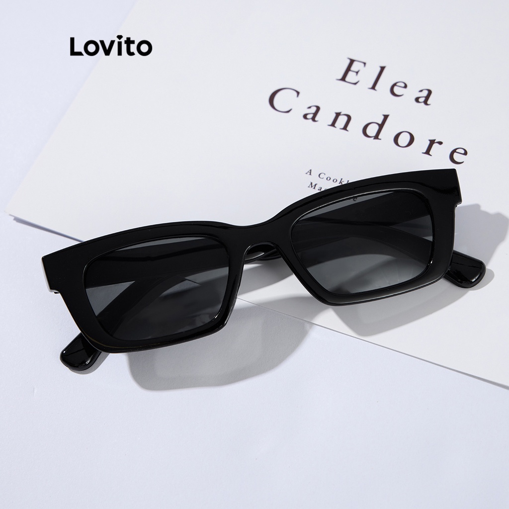 Lovito Kính râm Colorblock All-Match thông thường với Hộp kính L34AD052 (Màu nâu)