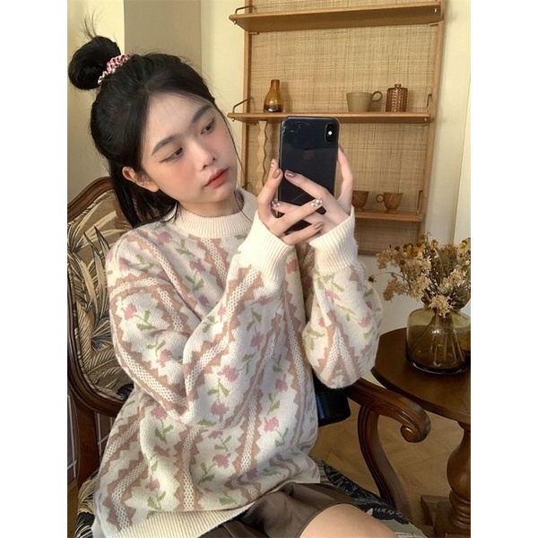ÁO LEN HOẠ TIẾT HOA VINTAGE ULZZANG