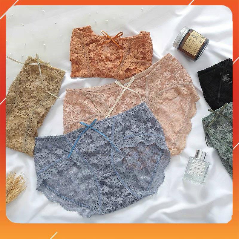 Quần lót nữ ren thông hơi cao cấp kháng khuẩn mềm mại thoáng mát viền ren mix nơ dây Q2654
