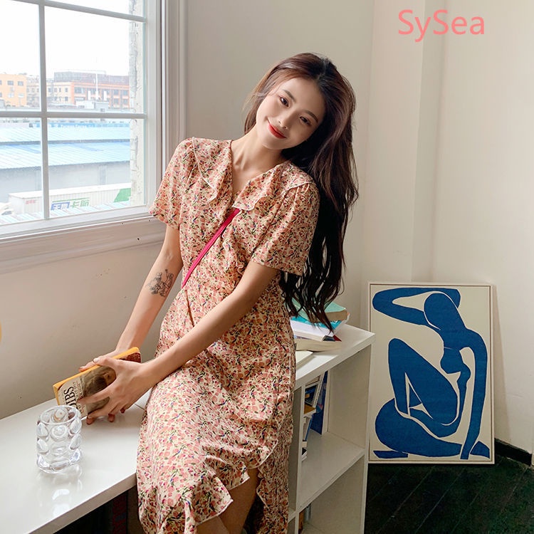 Đầm Voan Tay Ngắn Phối Bèo Thiết Kế Xẻ Tà Phong Cách Pháp Thanh Lịch Cho Nữ