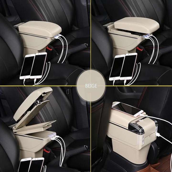 Hộp tỳ tay, bệ tỳ tay lắp cho xe Hyundai i10 tích hợp 7 cổng USB, Armrest box for Hyundai grand i10