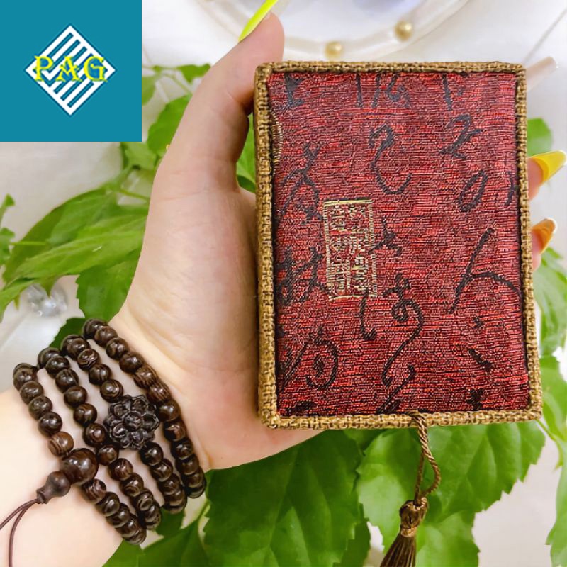 Vòng Tay Trầm Hương, Chuỗi Vòng 108 Hạt Trầm Mix Bông Sen Tặng Kèm Hộp Đựng