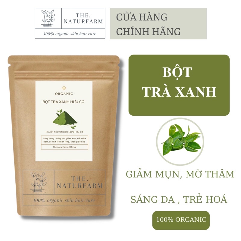 Bột trà xanh đắp mặt hữu cơ Naturfarm [ 50gr ] giảm mụn, sáng da, mờ thâm sạm