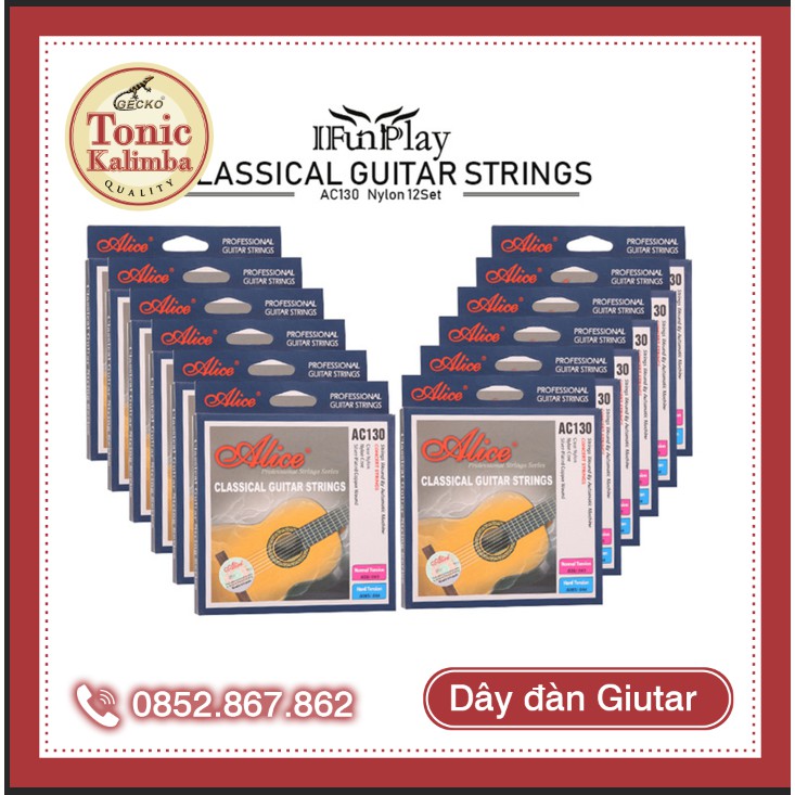 12set Classical Guitar Strings Clear Nylon Silver-plated Copper Wound Alice Nylon Silver Strings AC130