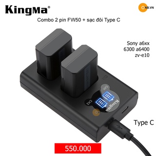 Full bộ 2 pin Kingma Sony FW50 kèm sạc đôi LCD type C