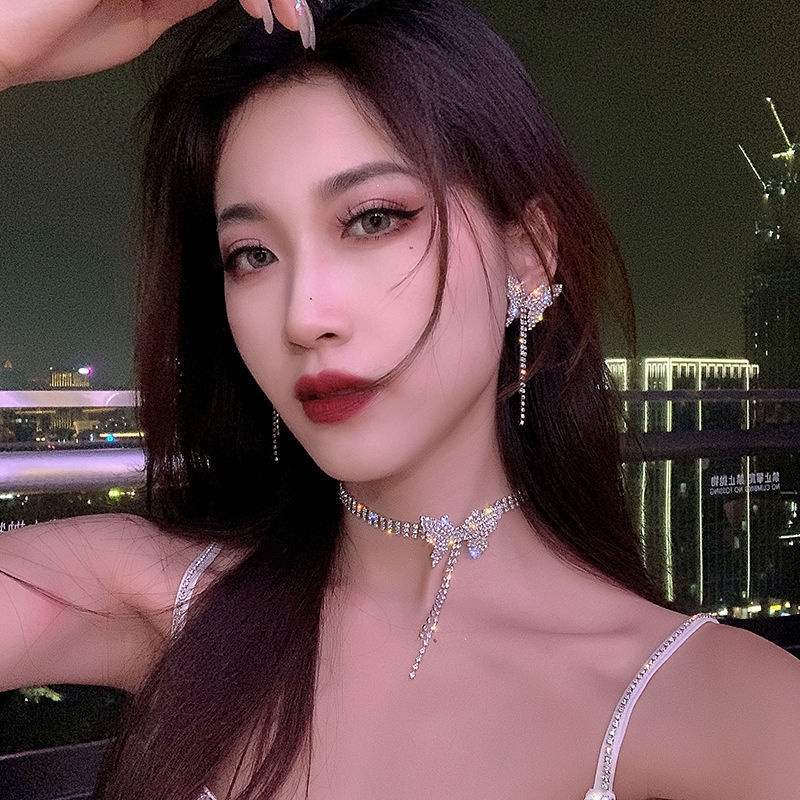 Vòng cổ Hình Bướm Đính Đá Tua Rua Toàn Diện Phong Cách Hàn Quốc