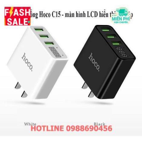 Cóc sạc HOCO C15 3 CỔNG có màn hình LCD