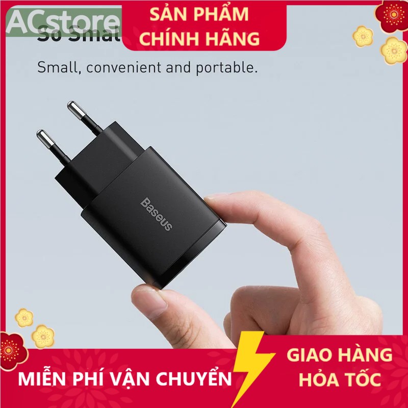 Bộ sạc nhanh nhỏ gọn Baseus Compact Quick Charger 2 cổng U+C 20W - Baseus 20w 2 Cổng ACstore