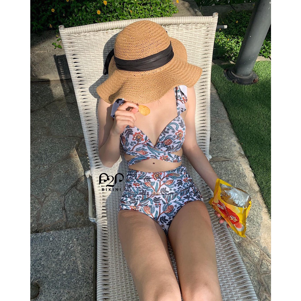 P2P BIKINI - Đồ bơi hai mảnh push up tay bèo, quần lưng cao họa tiết - BTK360HT_LC
