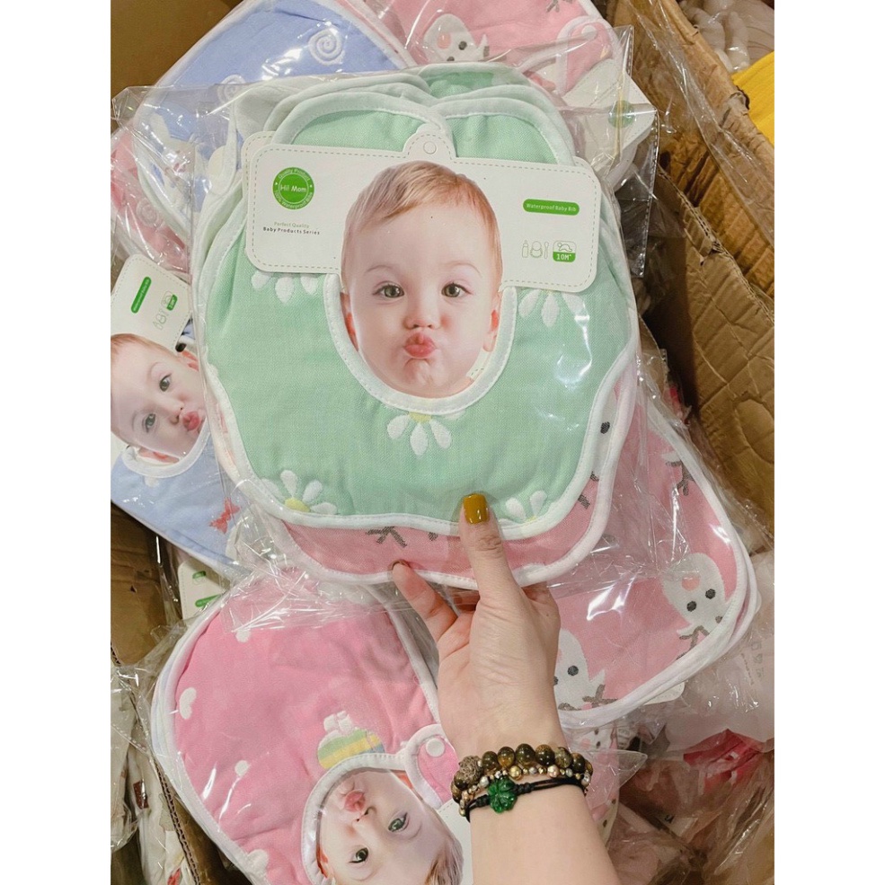 Yếm hoa tròn aden Hi Mom xoay 360 bo viền cho bé ăn dăm, yếm xoay tròn chống thấm A Lá Kids