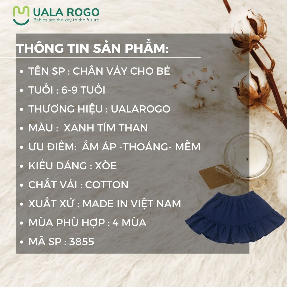 Chân váy ngắn Uala rogo cho bé gái 6-9 tuổi cạp chun cotton thoáng mát 3855