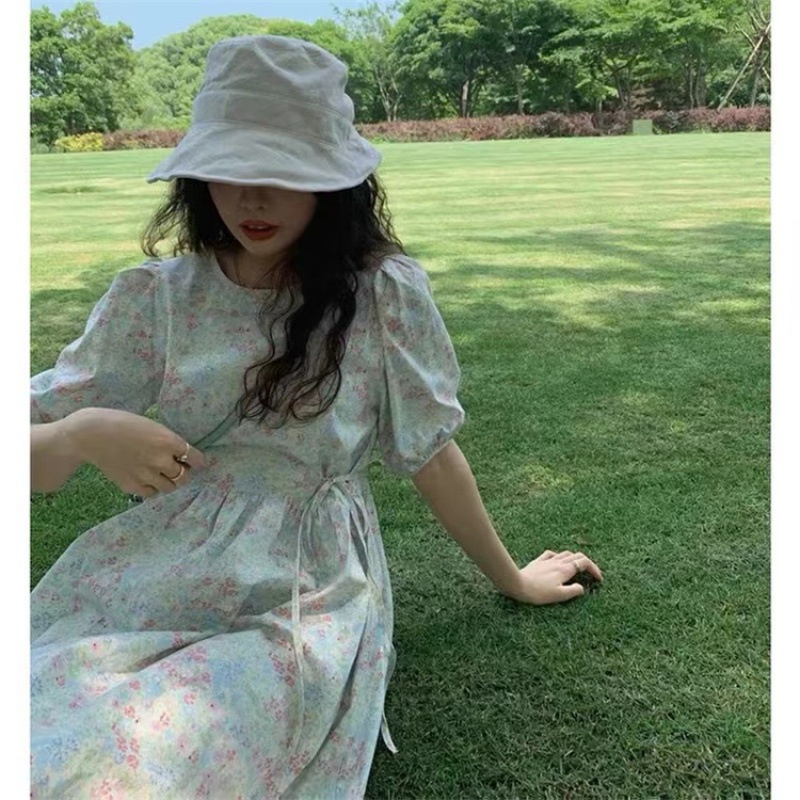 Đầm nữ IELGY tay phồng họa tiết hoa phong cách retro hợp thời trang