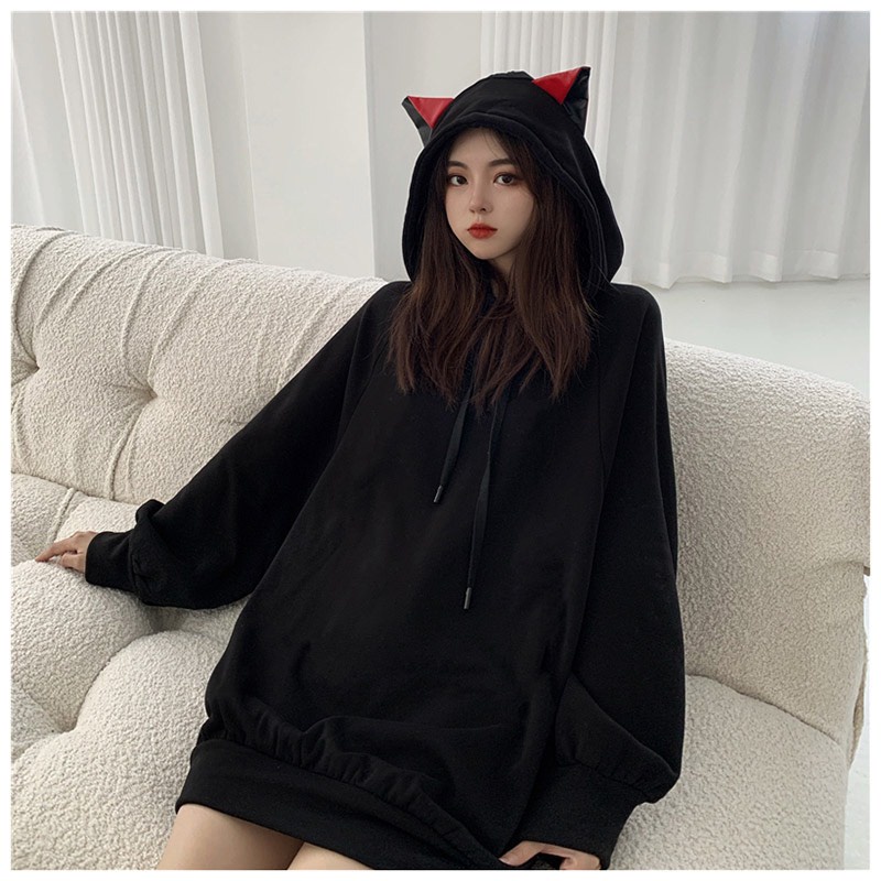 ÁO HOODIE TAI THỎ SUZAHOUSE MÀU ĐEN PHONG CÁCH HÀN QUỐC FORM RỘNG UNISEX Mã HD04
