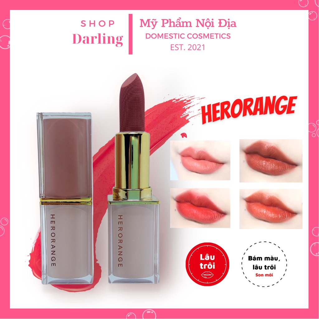 Son môi HERORANGE Matte Velvet Matte lipstick không thấm nước và mồ hôi, lâu trôi không phai dạng ống vuông pha lê 3.5g