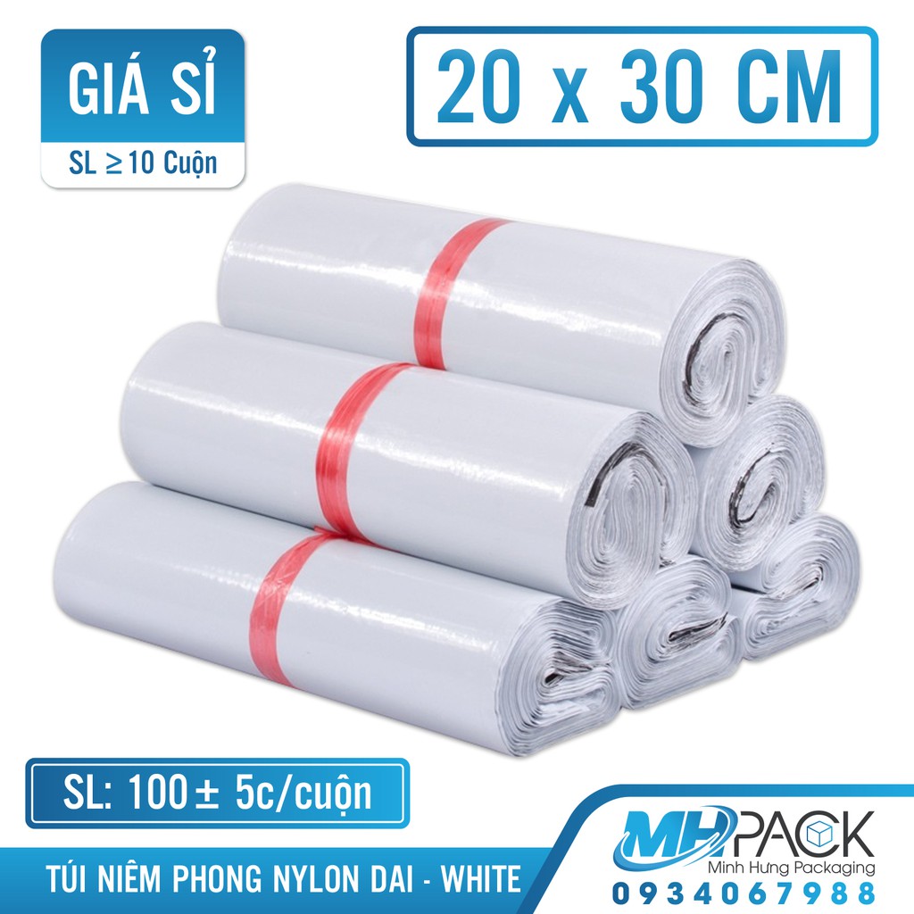 Bao bì gói hàng niêm phong 20x30cm màu trắng bịch nilong bao bì túi đựng vận chuyển hàng online