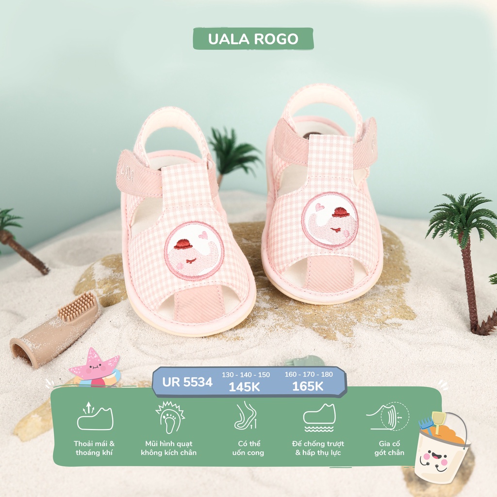 Giày tập đi Uala Rogo chuẩn y khoa đế cao su non cao cấp mềm cho bé gái chống trơn trượt voi caro trái tim kẻ caro 5534