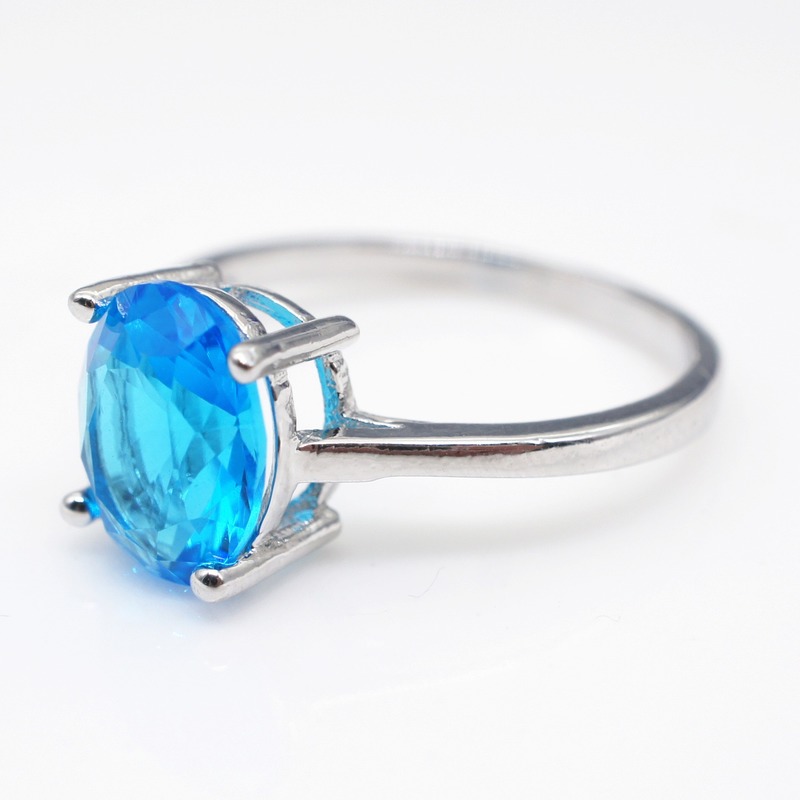 Nhẫn Bạc 925 Đính Đá Topaz Xanh Phong Cách Cổ Điển