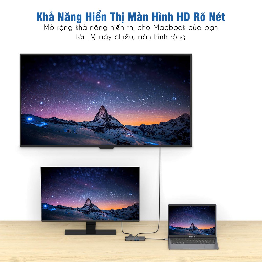 Cổng Chuyển HyperDrive Hub USB Type C 9 Cổng Ikling Ethernet SD Mircro SD VGA UHD HDMI Audio USB3.0 Cho Macbook SamSung