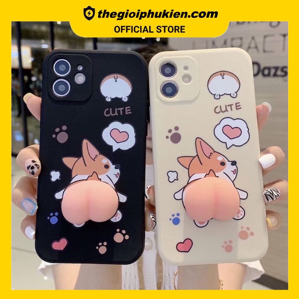Ốp iphone cạnh vuông mông xinh cún Corgi 3d dành cho ip 6 6plus 7 7plus 8plus x xr xsmax 11 11pro max 12 12promax - b335