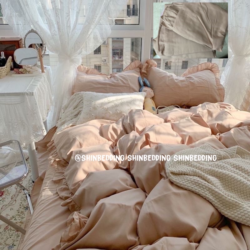 Set Bộ Vỏ Chăn Ga Cotton TC viền bèo - Chọn Mẫu Nhăn Lại Cho Shop( Viền Bèo Dài 2 Bên Gối )