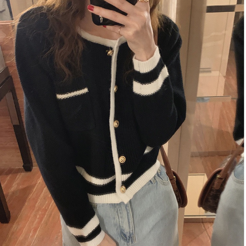 Áo Khoác Len Tay Dài Màu Sắc Tương Phản Phong Cách Hàn Quốc Dành Cho Nữ