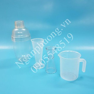 BỘ DỤNG CỤ ĐONG 4 MÓN PHA CHẾ (CA 250ML, LY 100ML, JIGGER 2 ĐẦU, SHAKER 530ML MỜ)