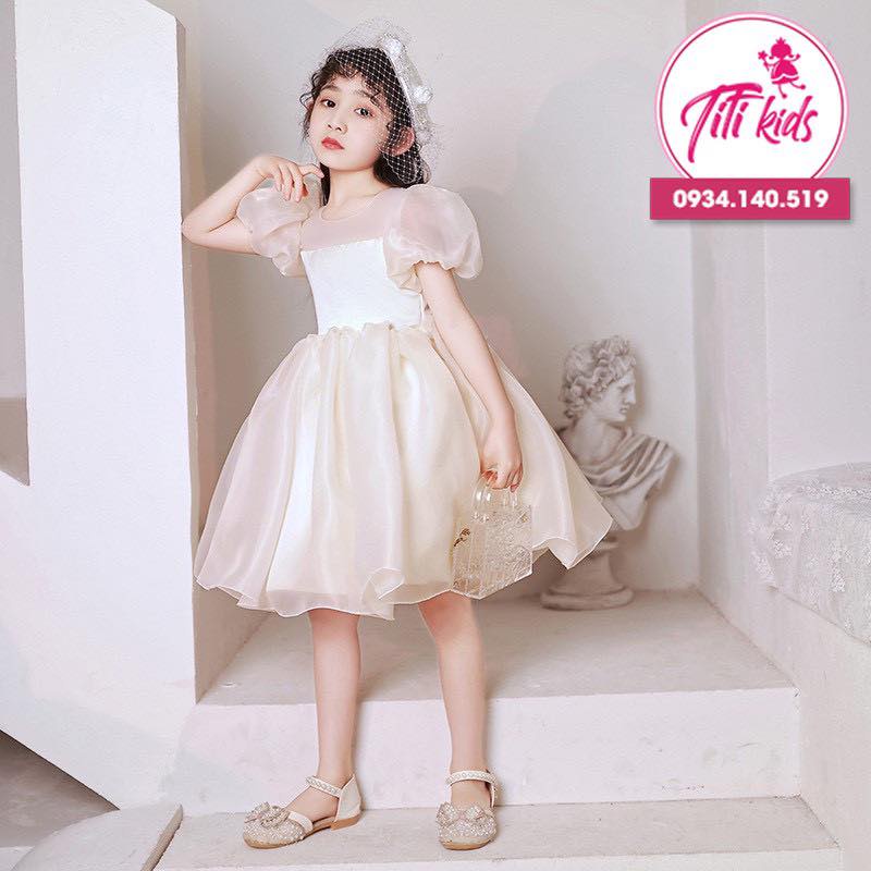 Đầm Bé Gái TiTiKids Đầm Công Chúa Voan Da Tay Phồng CC199