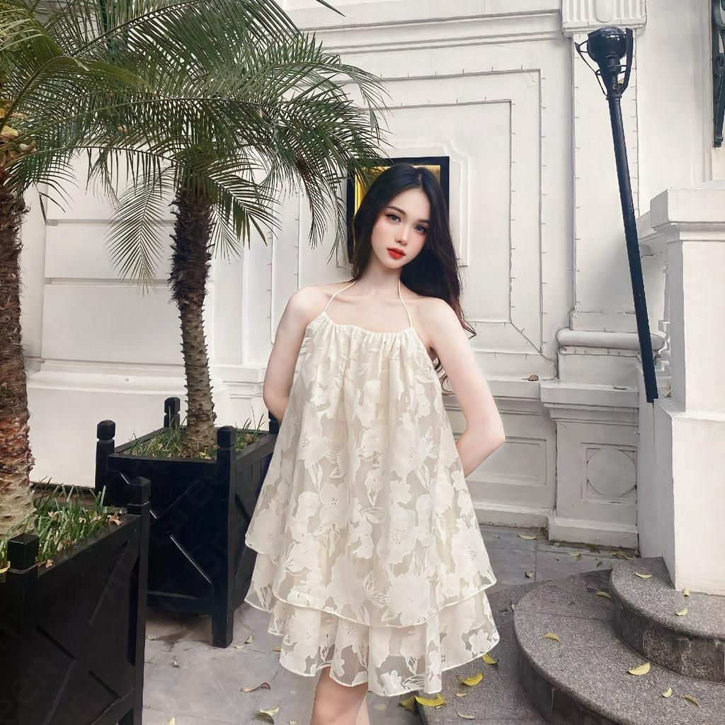 Váy 2 dây nữ dáng xòe chất tơ AP Green V-VHD5