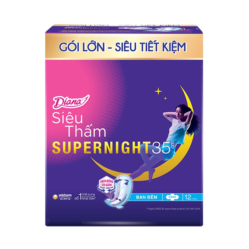 Bộ 2 Băng vệ sinh Diana Super Night 35cm gói 12 miếng