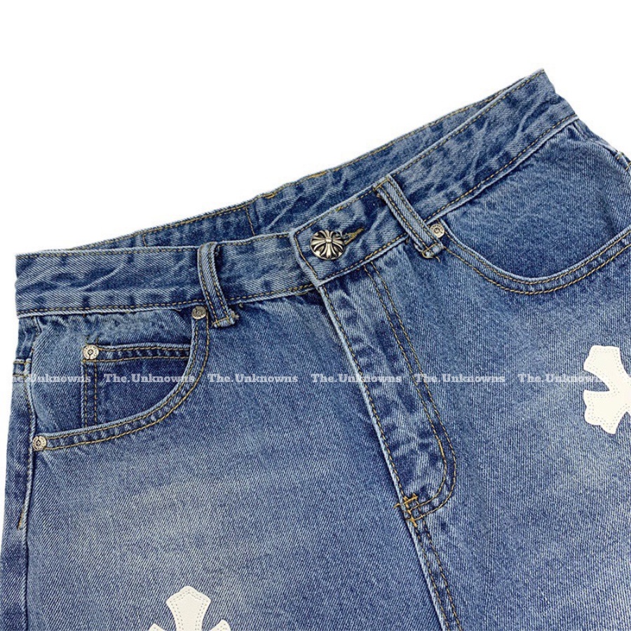 ⚡️ - Quần Jeans Chrom Heart ống suông logo trắng, Quần jeans CH Sơn Tùng cao cấp full túi tag